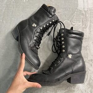 Double-H Moto Boots Mens Size 9.5 Black Leather Lace Up Kiltie‎ Ankle Riding